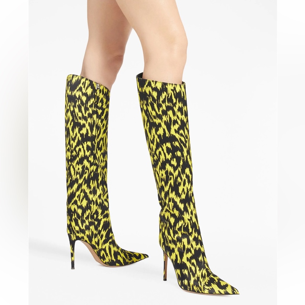 Vibrant Yellow and Black Heeled Boots